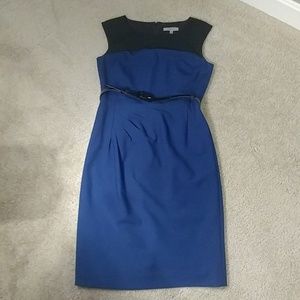 Royal and black sleeveles, belted dress. Sz. 6